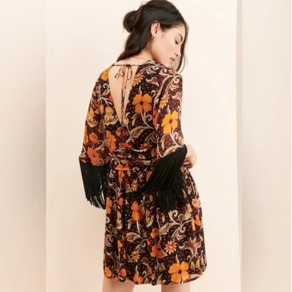 NWOT Verb by Pallavi Singhee Floral Fringe Mini Dress Size SP - Picture 2 of 15